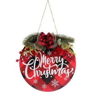 Merry Christmas Wreath, Christmas Sign for Front Door, Buffalo Plaid